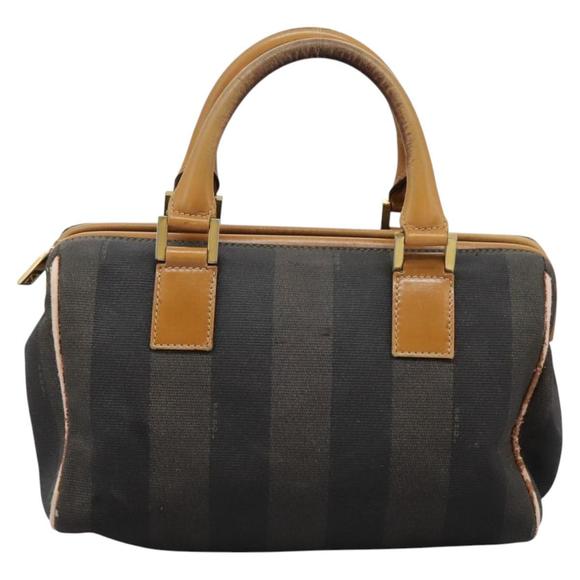 FENDI Pecan Canvas Hand Bag 2way Brown Black gold Auth th5780 - Picture 13 of 16